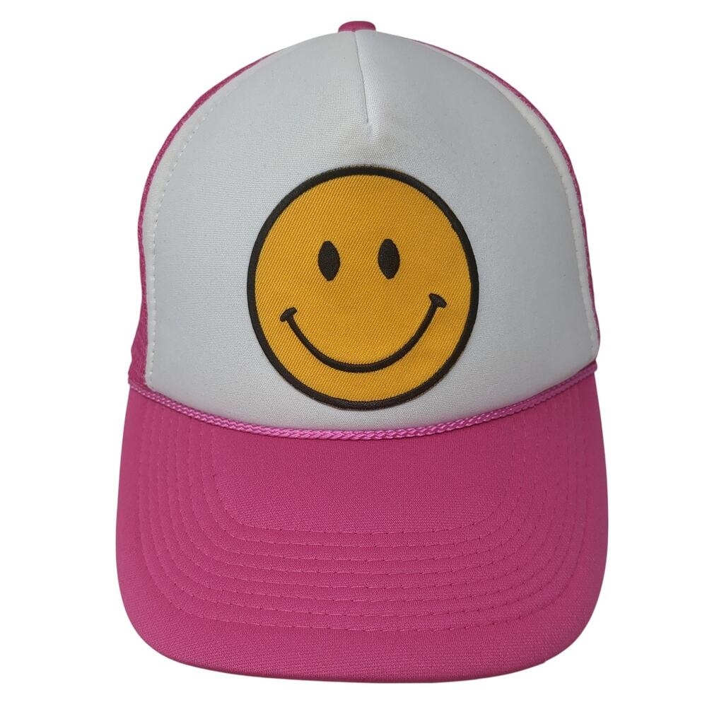 Smiley Snapback Trucker Cap Pink One Size Adjustable Mesh Back Rope Nissun